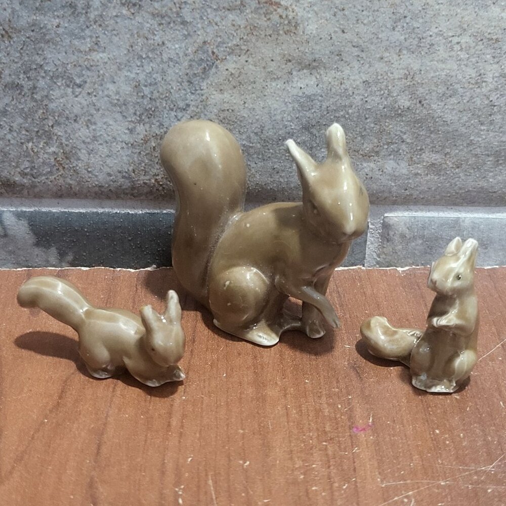 Vintage Miniature Porcelain Squirrel Figurines Marked Germany